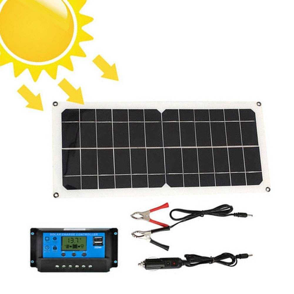 Monocrystaline Solar Panel USB Charger Kit with 10A Solar Controller & Cables