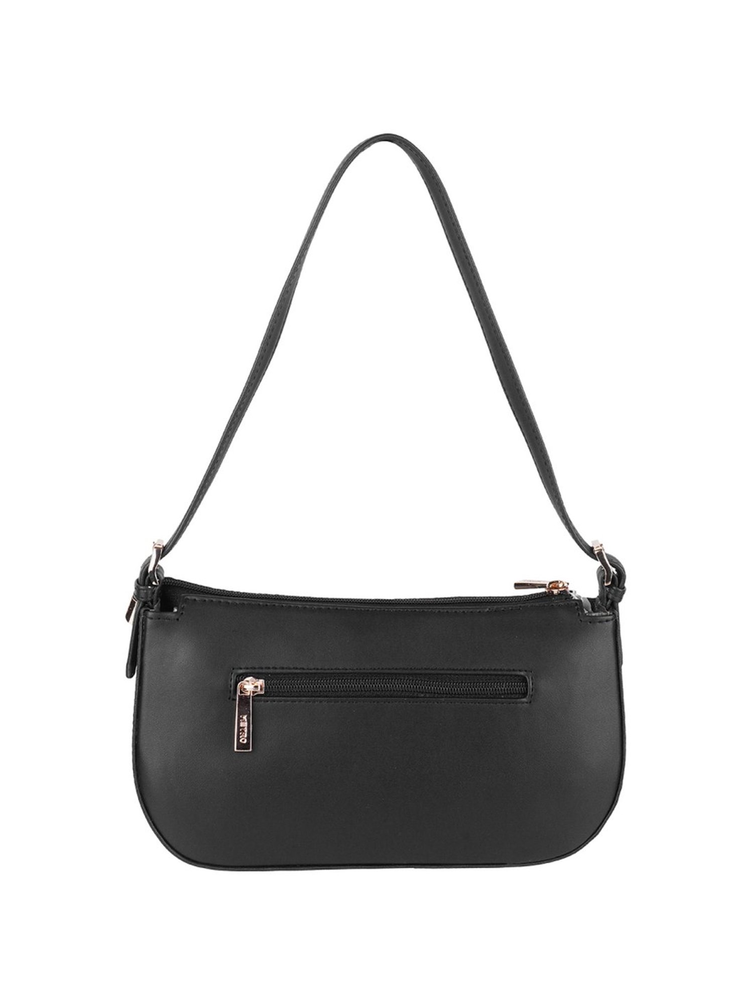 Metro Black Synthetic Textured Shoulder Handbag