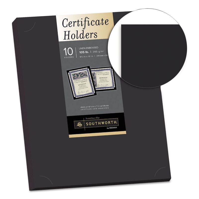 Southworth Certificate Holder Black Linen 105 lbs. 12 x 9-1/2 10/Pack PF18
