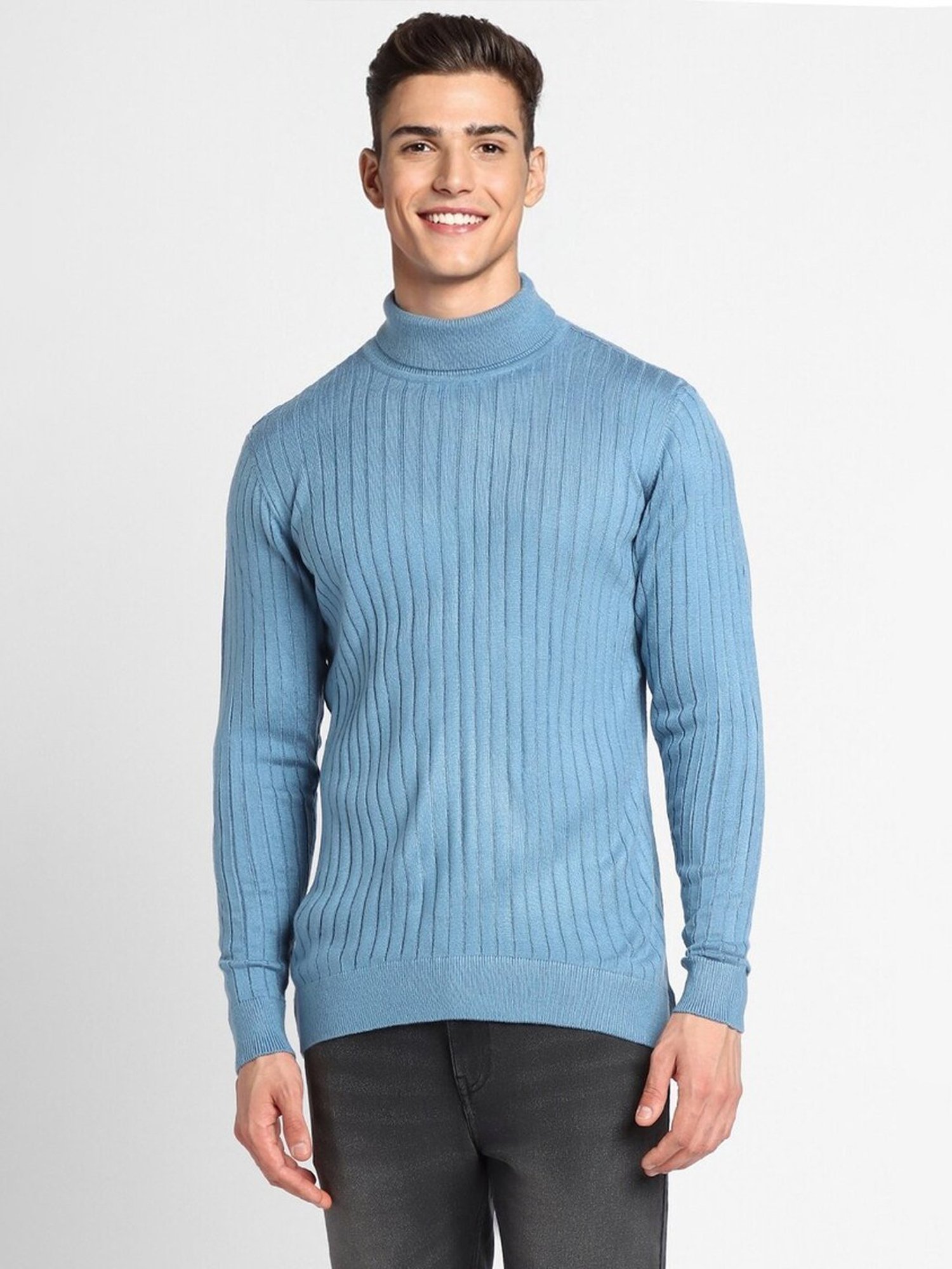 Forever 21 Blue Regular Fit Self Pattern Sweater