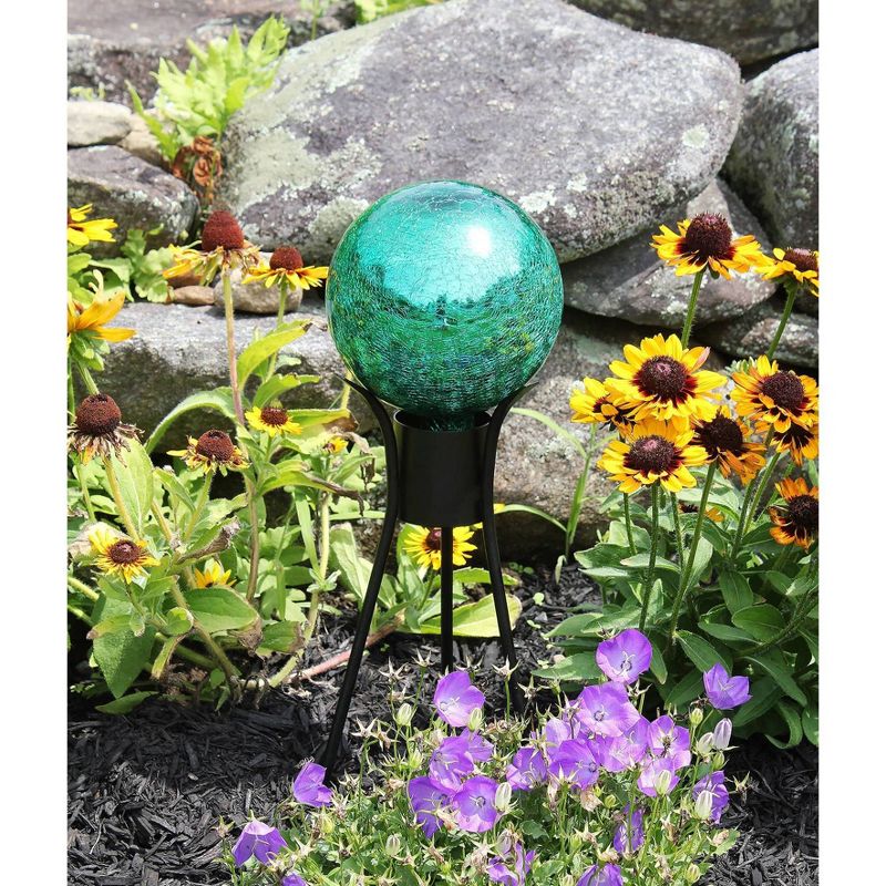 13.5" Iron Trestle II Gazing Globe Ball Stand Black - ACHLA Designs
