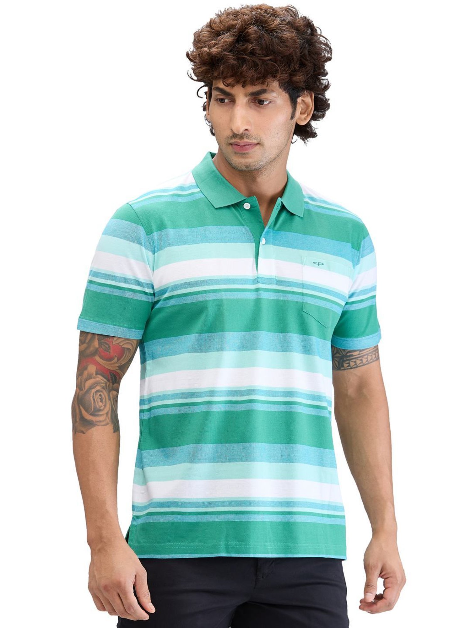 Colorplus Green Classic Fit Striped Polo T-Shirt