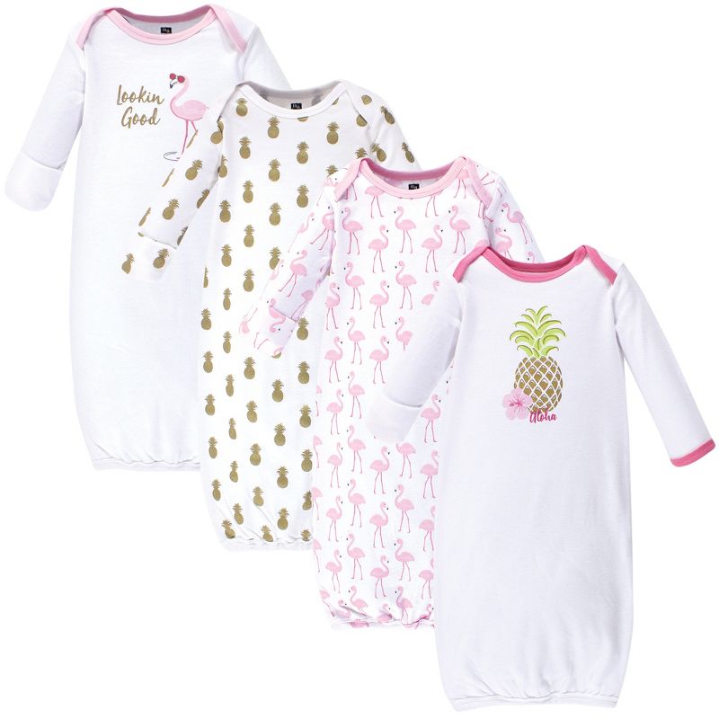 Touched by Nature Baby Girl Organic Cotton Long-Sleeve Gowns 3pk, Pink Rose, 0-6 Months