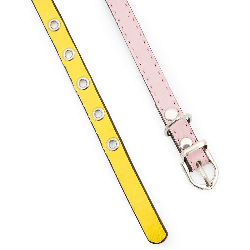 Okuna Outpost 2 Pack Adjustable Cat Collars with Bells, Pink and Yellow PU Leather (12.8 x 0.35 in)