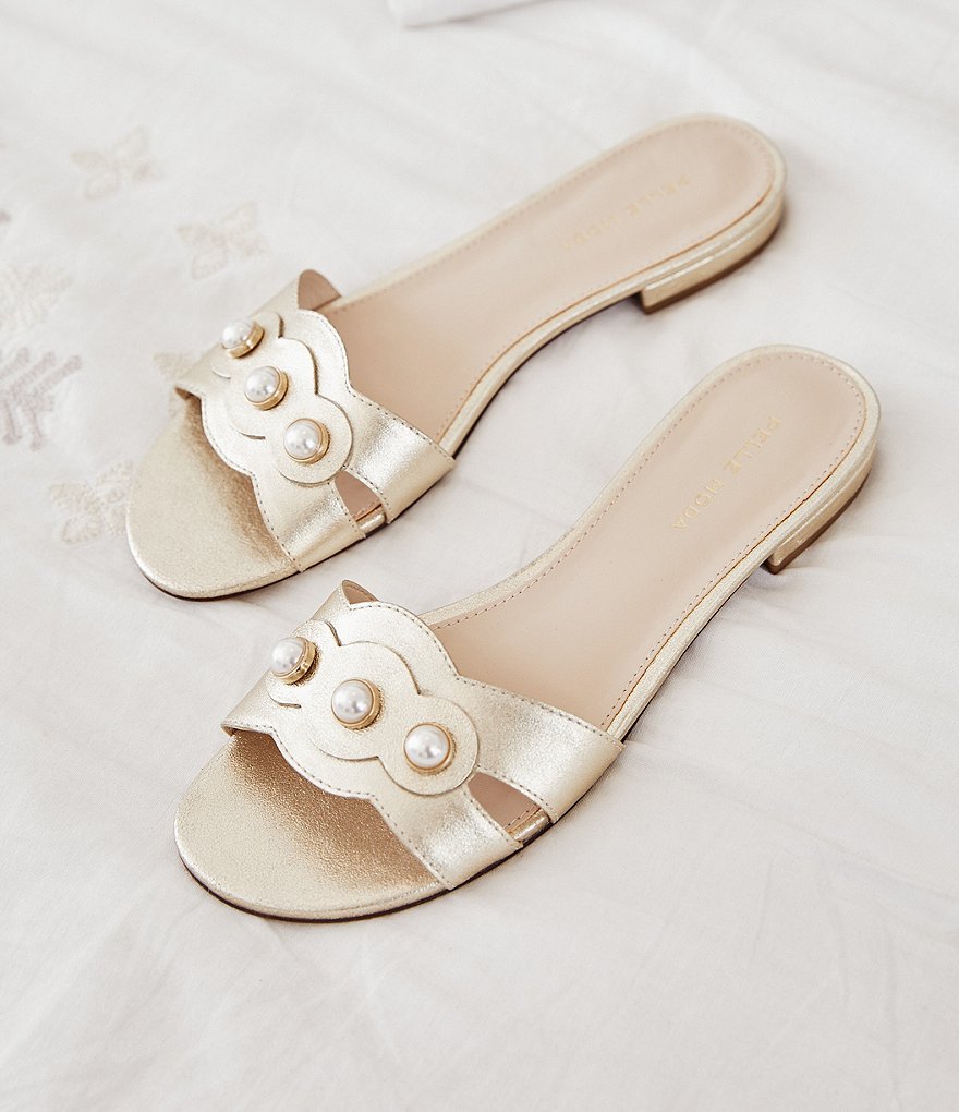 Pelle Moda Barton Metallic Suede Pearl Ornament Detail Dress Sandals