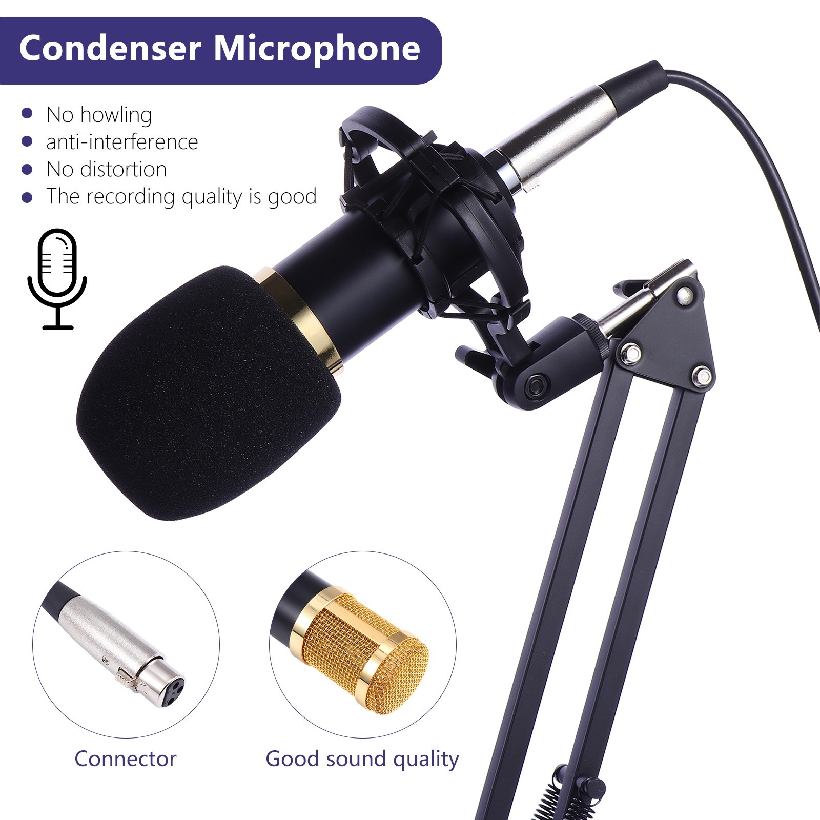 gold--BM800 Professional Suspension Microphone Kit Studio Live Stream Broadcasting Recording Condenser Microphone Set
