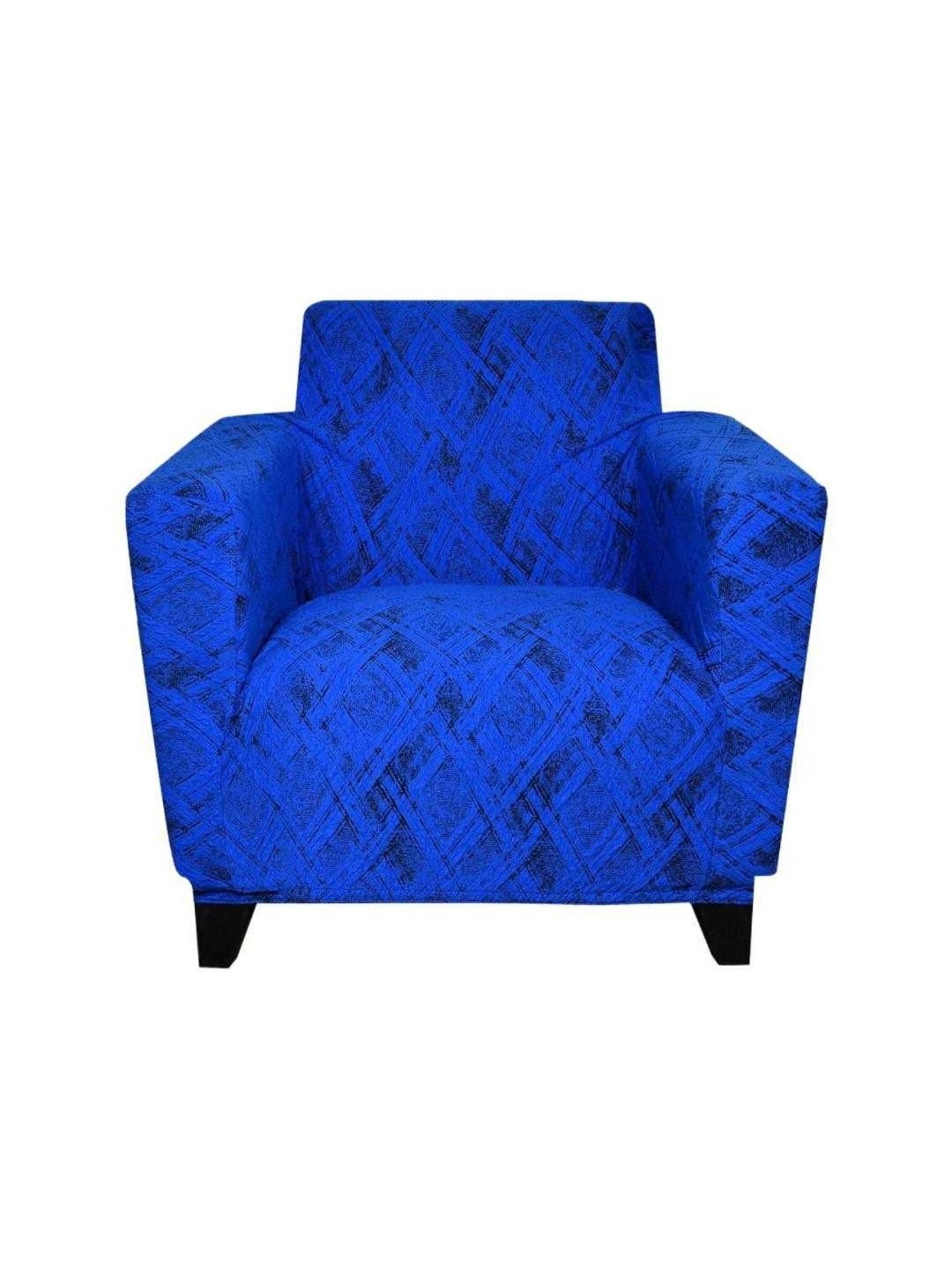 @home BLUE JACQUARD Cotton Fitted 1 Seater Sofa Cover