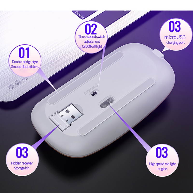 For Laptop Lightweight Portable Colorful Light Bluetooth Rechargeable Mute Wireless Mouse (White)