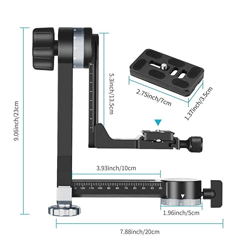 Professional Metal Gimbal Tripod Head 360&deg; Panoramic Head with 100mm Movable Horizontal Axis ArcaSwiss Standard QR Plate and Bubble Level for Digital SLR Cameras up to 33lbs15kg