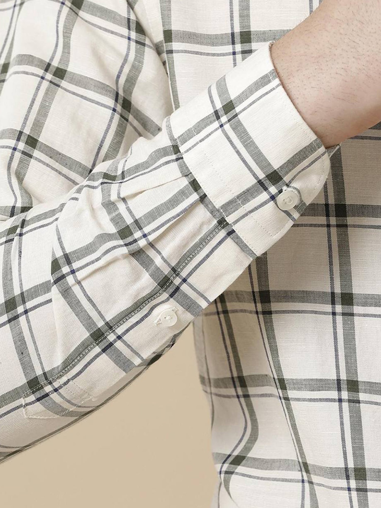 Linen Club Black Linen Contemporary Fit Checks Shirt