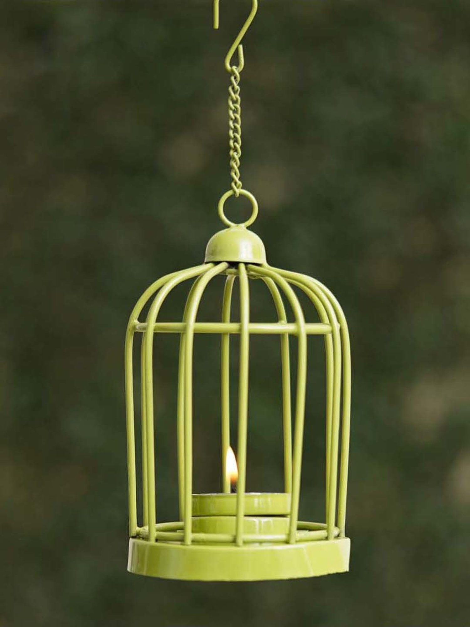 eCraftIndia Green Iron Cage Shaped Tea Light Candle Holder With Hanging Chain
