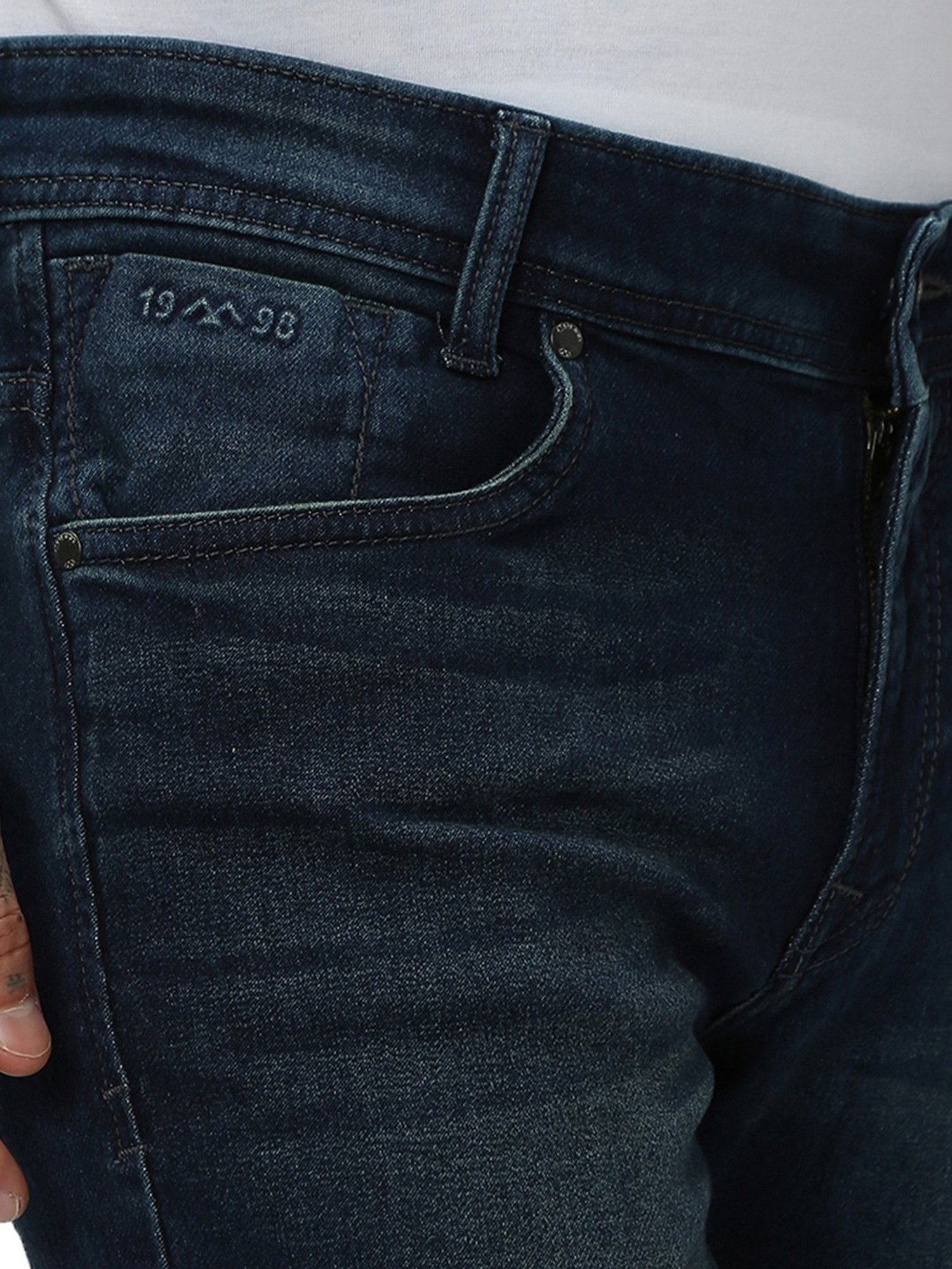 Mufti Dark Blue Slim Fit Lightly Washed Jeans