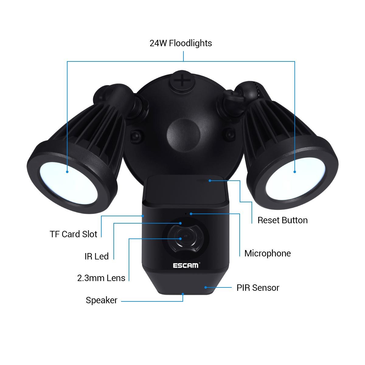 Audio Wifi Security Camera LED Floodlight 270&deg; PIR Detection Remote Siren Alarm