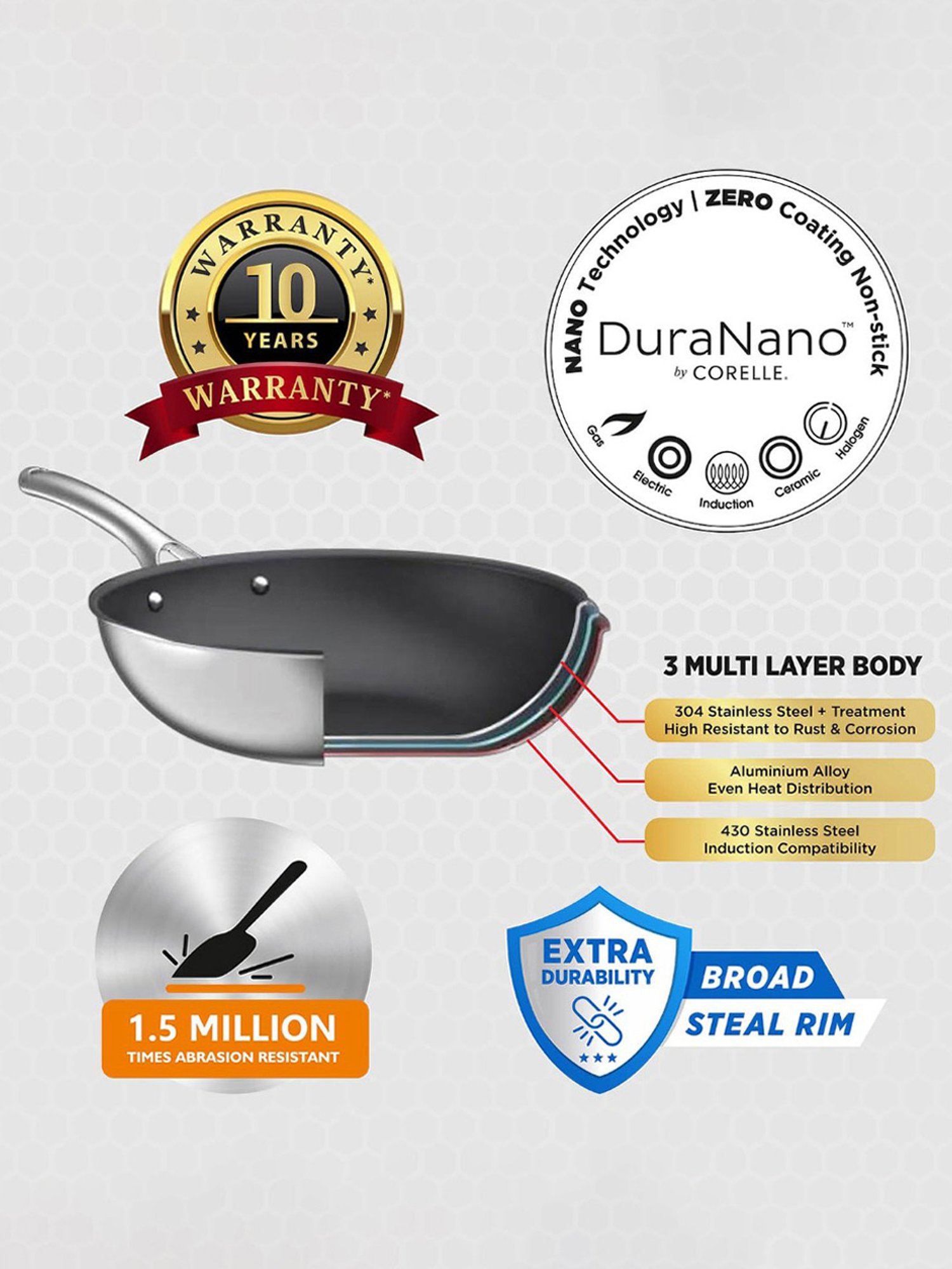 Corelle Duranano Silver ?Stainless Steel Fry Pan 28 cm