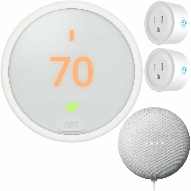 Nest T3017US Learning Thermostat 3rd Gen with Google Mini Home Smart Speaker, Chalk