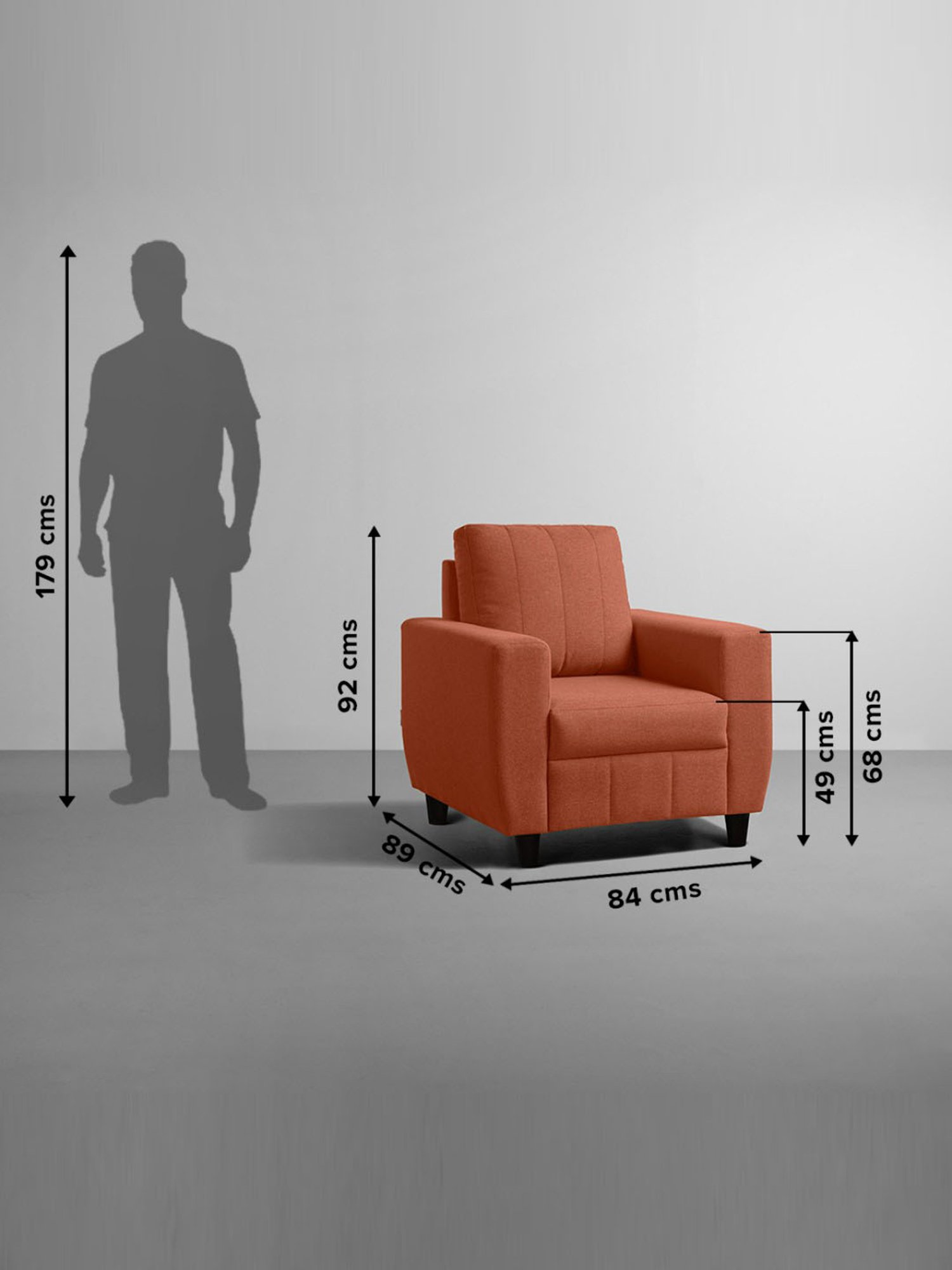 Sleepyhead Bae Ember Orange Fabric 1 Seater Sofa