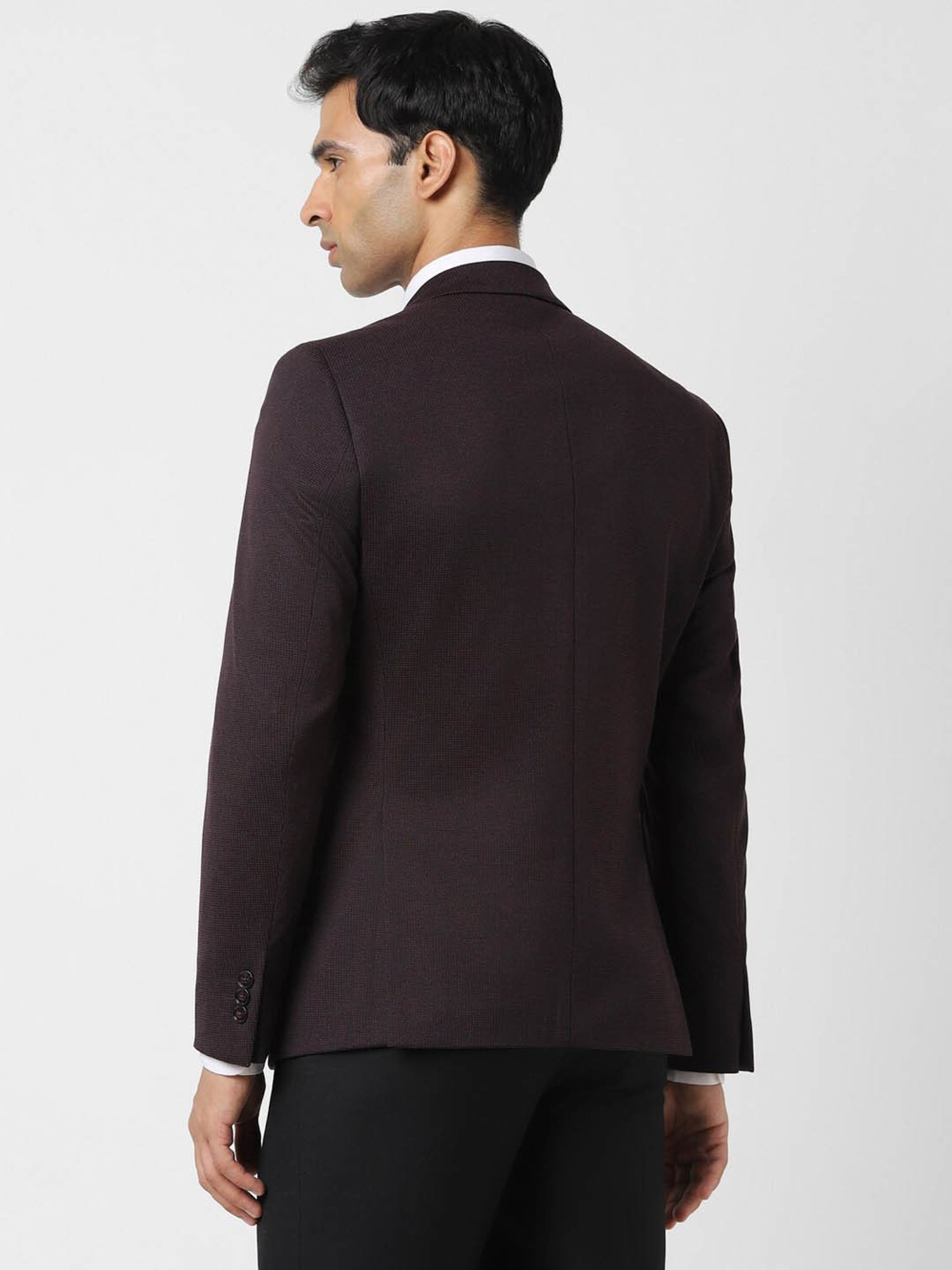 V Dot Maroon Slim Fit Blazer