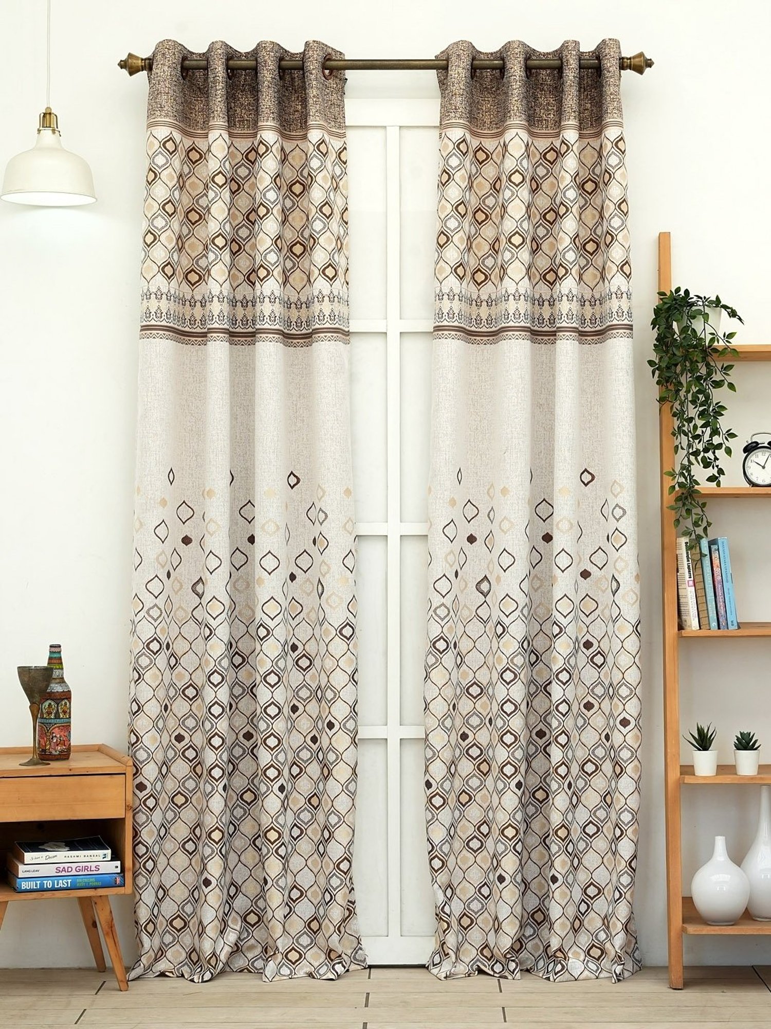 Ariana Diya Panel Brown Damask Polyester 5 ft Window Curtain