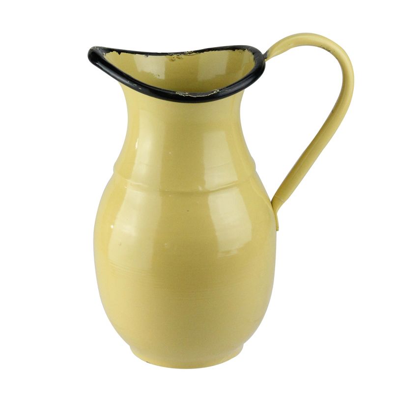 Raz Imports 9" Weathered Rustic Pitcher Vase with Handle - Yellow/Black