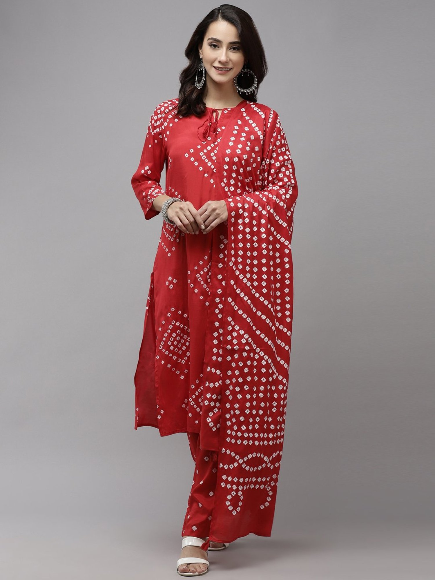 Ishin Red Printed Kurta Pant Set With Dupatta