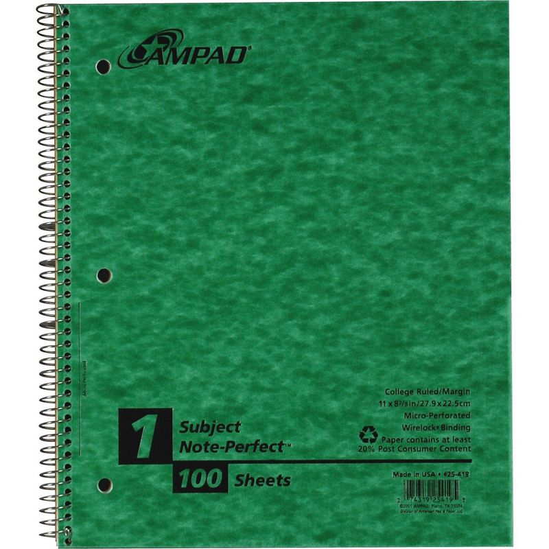 Oxford Earthwise Recycled 1-Subject Notebook, 9 25-419R