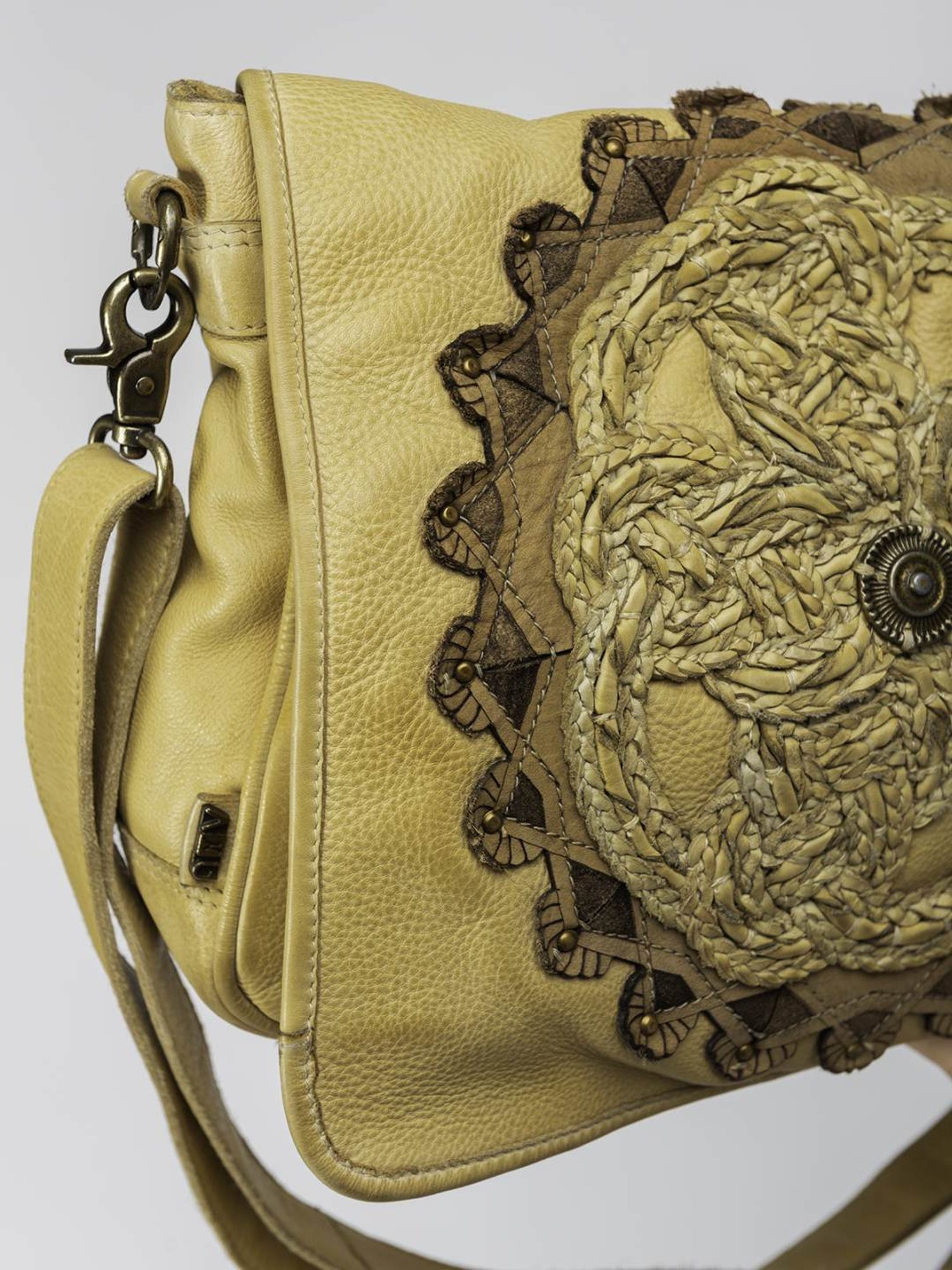 Art N Vintage Parma Mustard Yellow Leather Textured Medium Sling Handbag