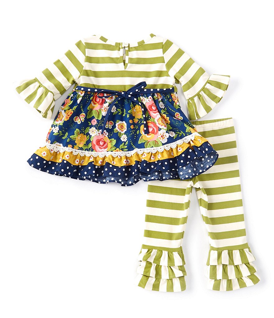 Counting Daisies Baby Girls 3-24 Months Mixed-Media Fit-And-Flare Dress & Striped Leggings Set