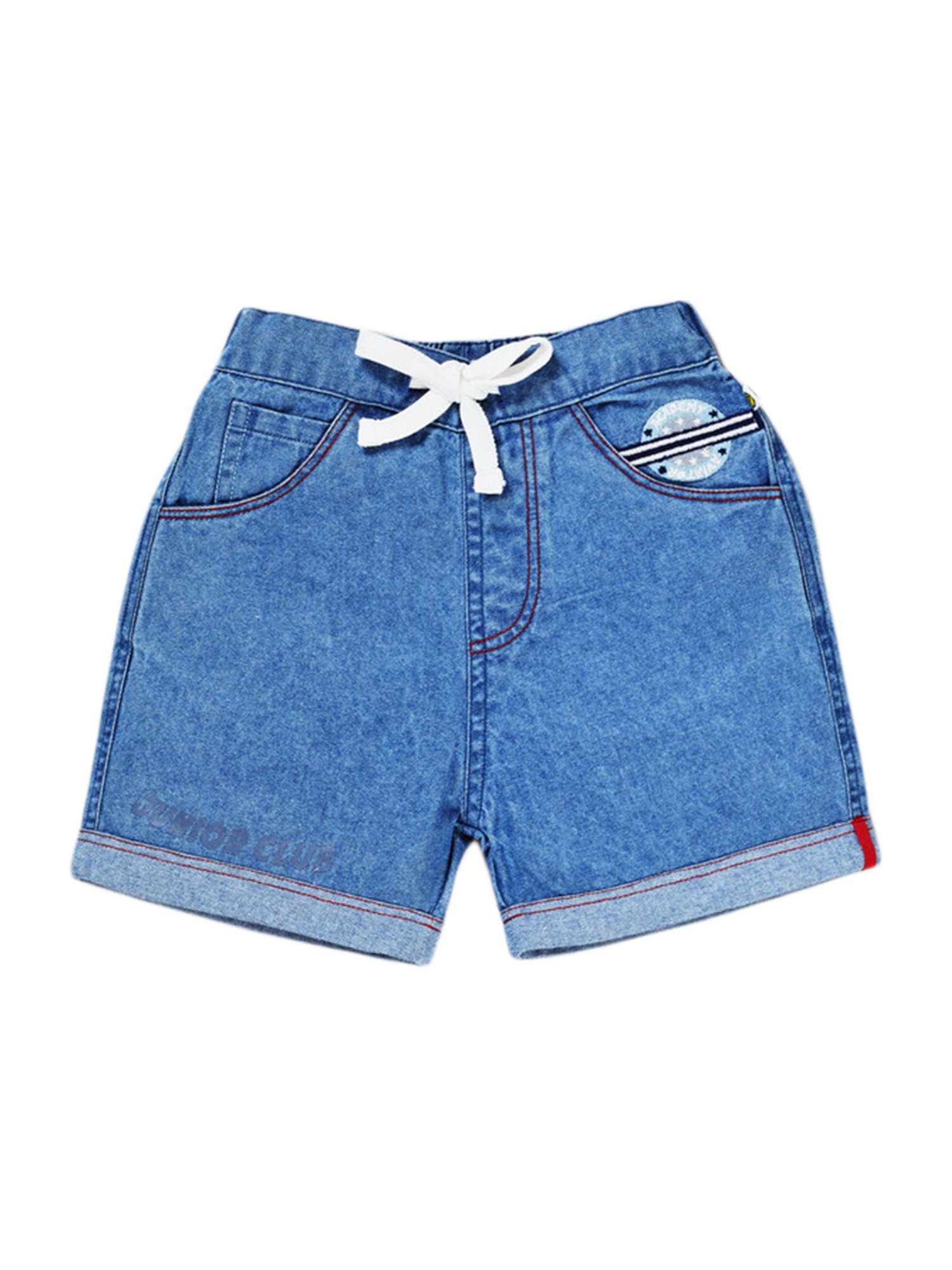 Pranava Kids Red & Denim Cotton Patch Work T-Shirt & Shorts