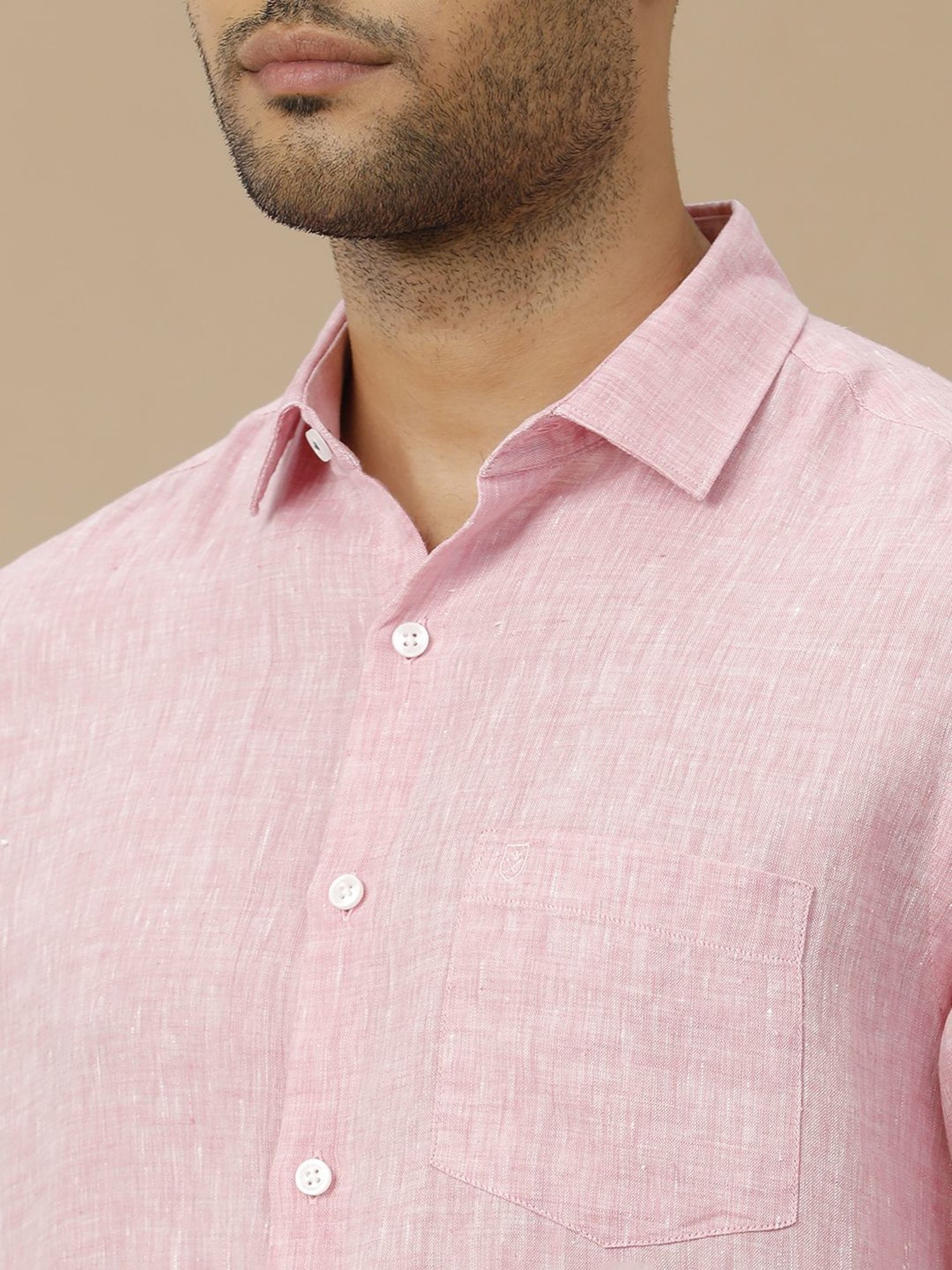 Linen Club Pink Linen Contemporary Fit Texture Shirt
