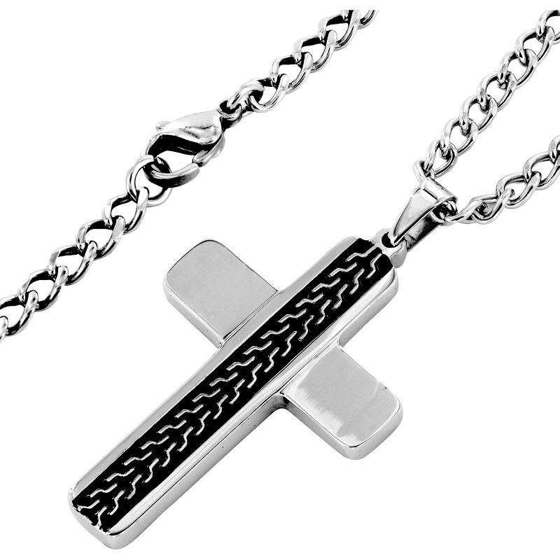 Crucible Men's Stainless Steel Enamel Zipper Inlay Cross Pendant Necklace - Black