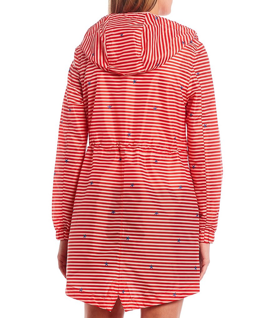Joules Golightly Stand Collar Hooded Hi-Low Hem Striped Jacket