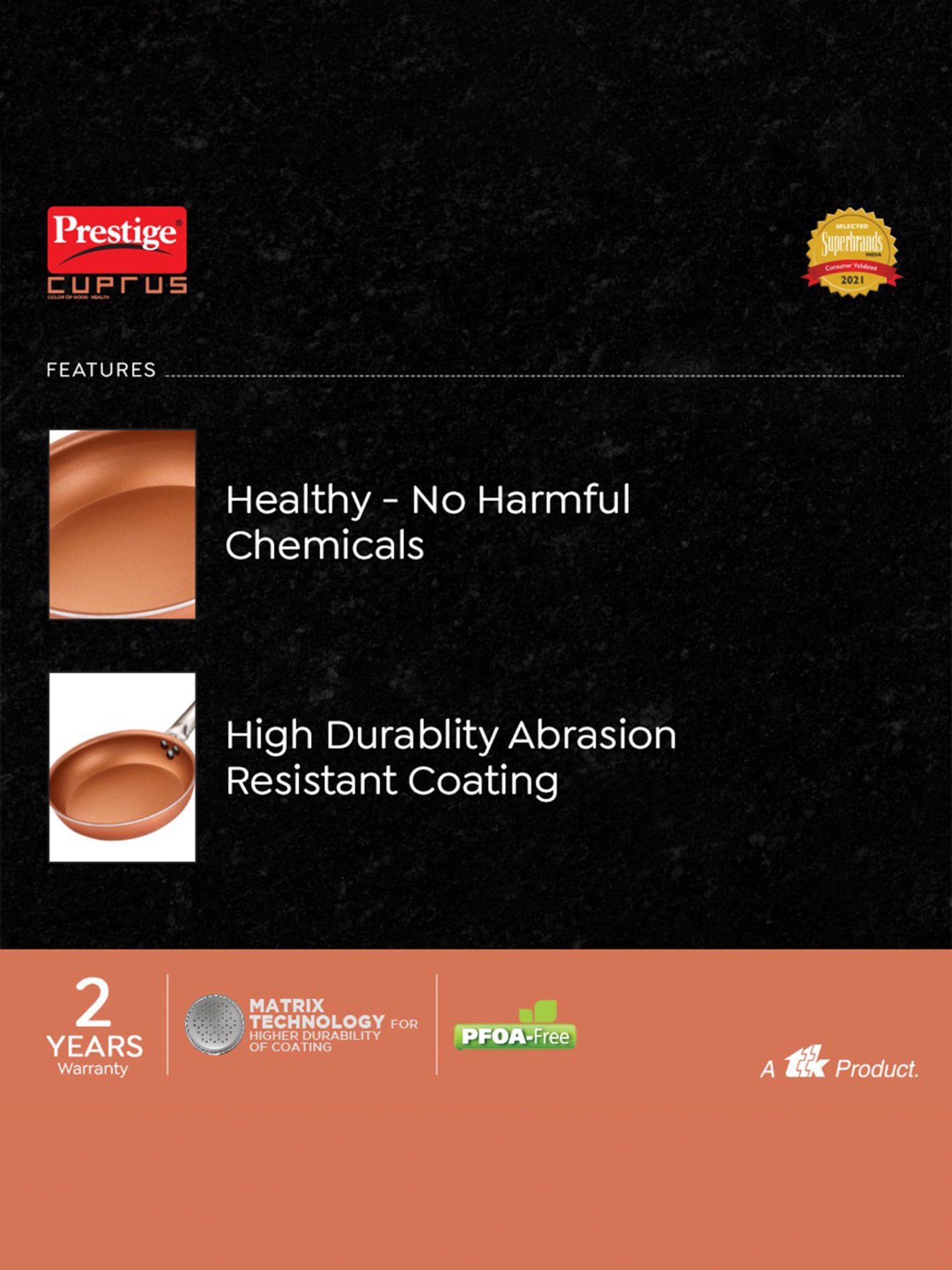 Prestige Cuprus Copper Aluminium Gas and Induction Compatible Non-Stick Fry Pan