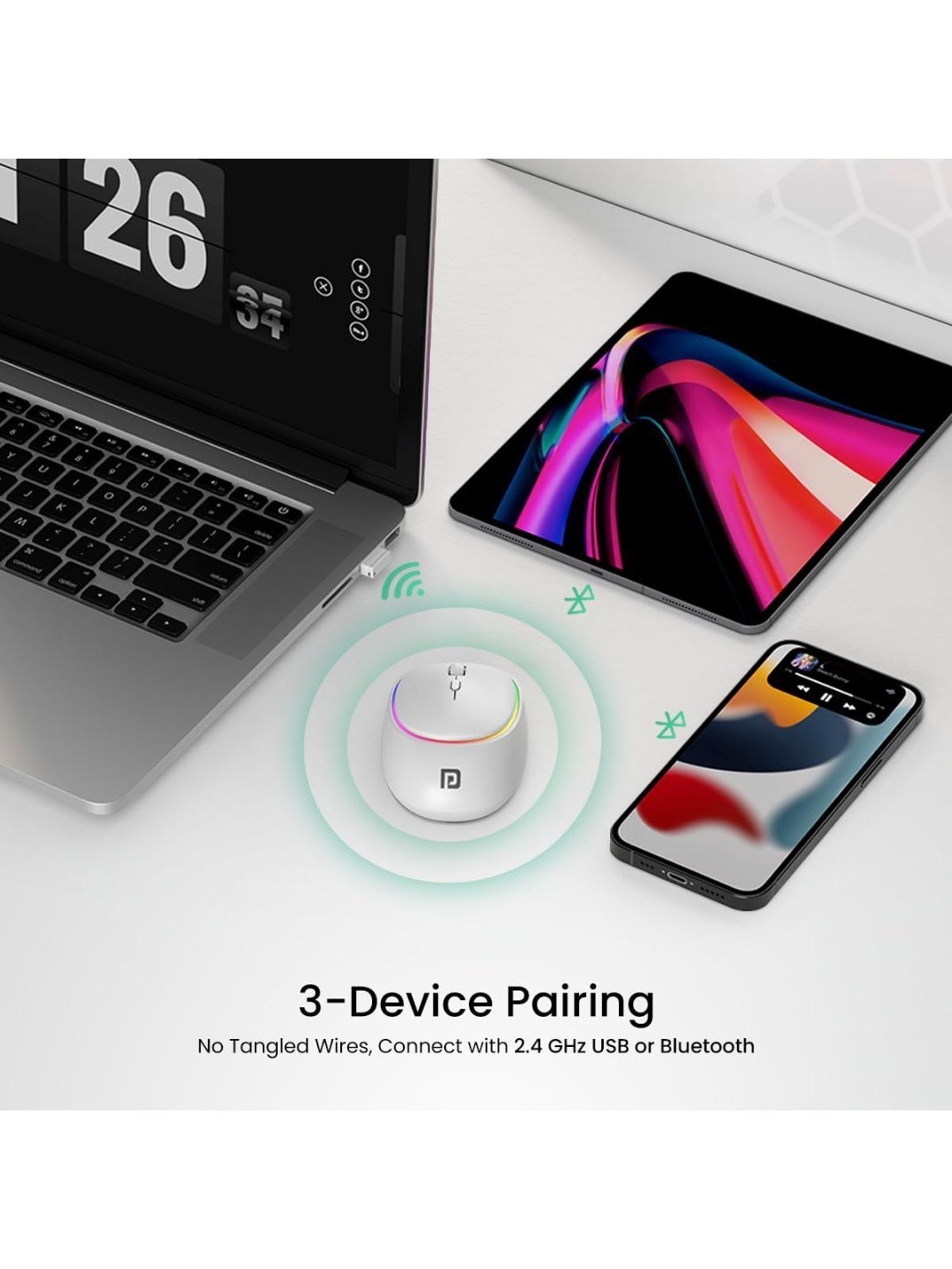 Portronics Toad IV Wireless Bluetooth Mouse with 2.4 GHz Dual Connectivity (White)