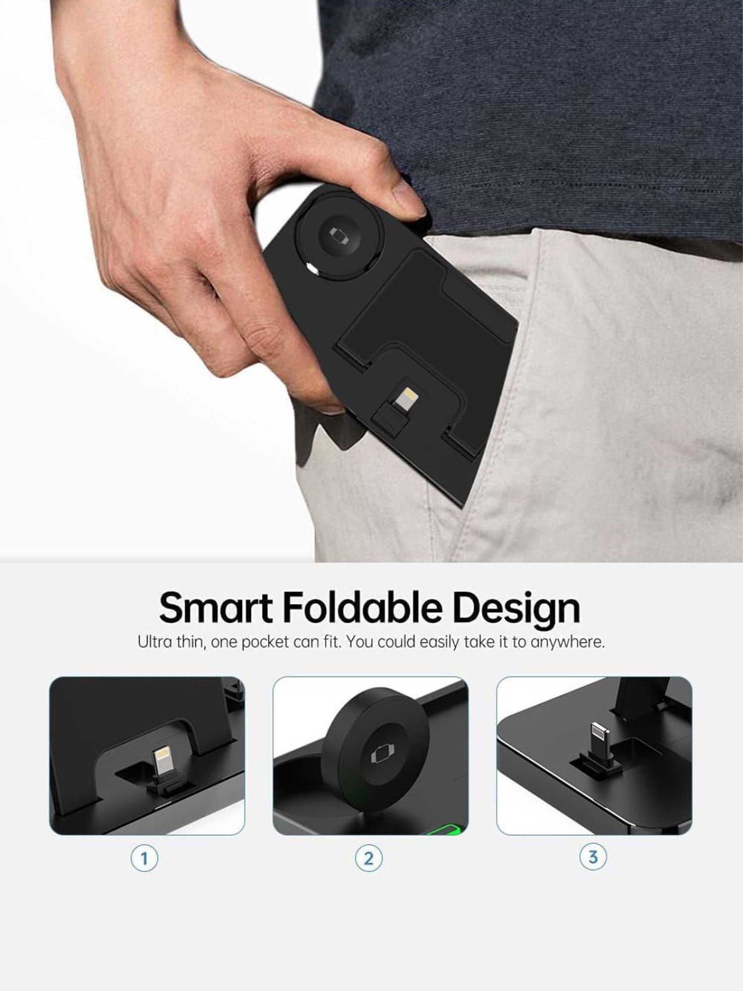 UNIGEN UNIDOCK 100 3 in 1 Foldable Charging Station with 18W QC Adapter (Black)