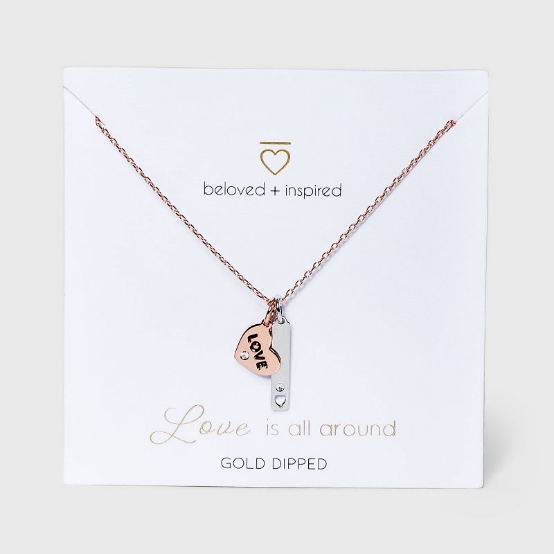 Beloved + Inspired Two-Tone 'Love' Heart Disc and Bar Cluster Necklace