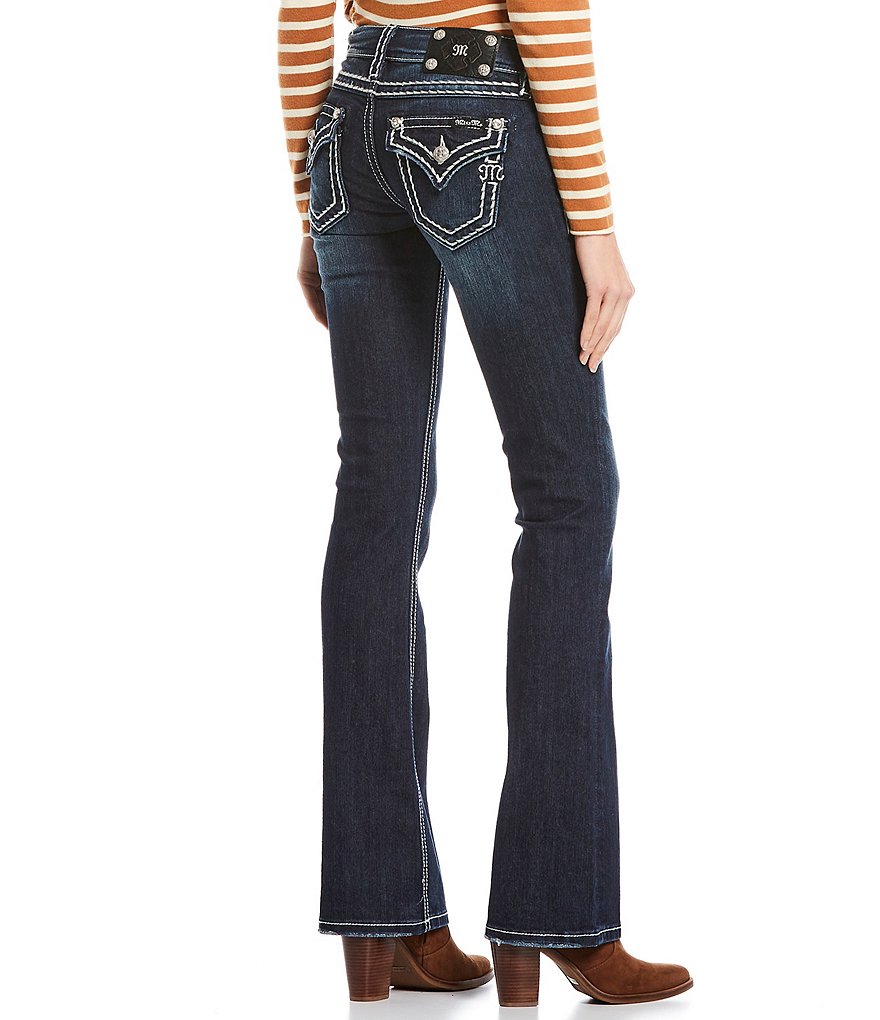 Miss Me Loose Saddle Border Stitch Flap Pocket Mid Rise Bootcut Jeans