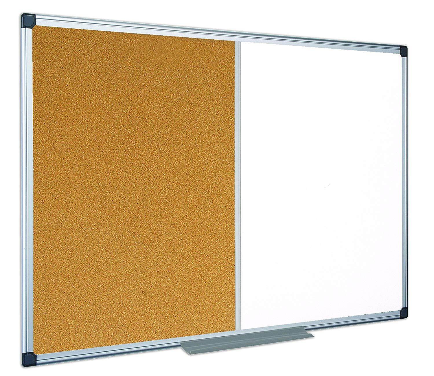 MasterVision Maya Combination Board, Dry Erase / Cork Bulletin Board, 24" x 36", Whiteboard / Cork Board with Aluminum Frame