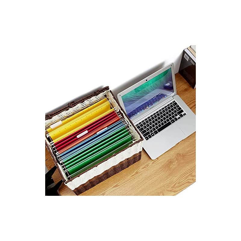 File Storage Organizer, Letter Size Hanging File Box Organizers with Lid，Decorative Seagrass Filing & Storage Office Box | Letter Size (3 Color)