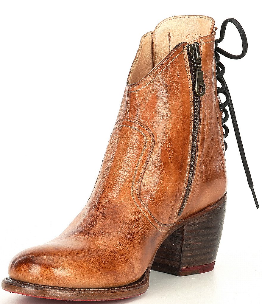Bed Stu Xena Leather Back Lacing Block Heel Western Booties