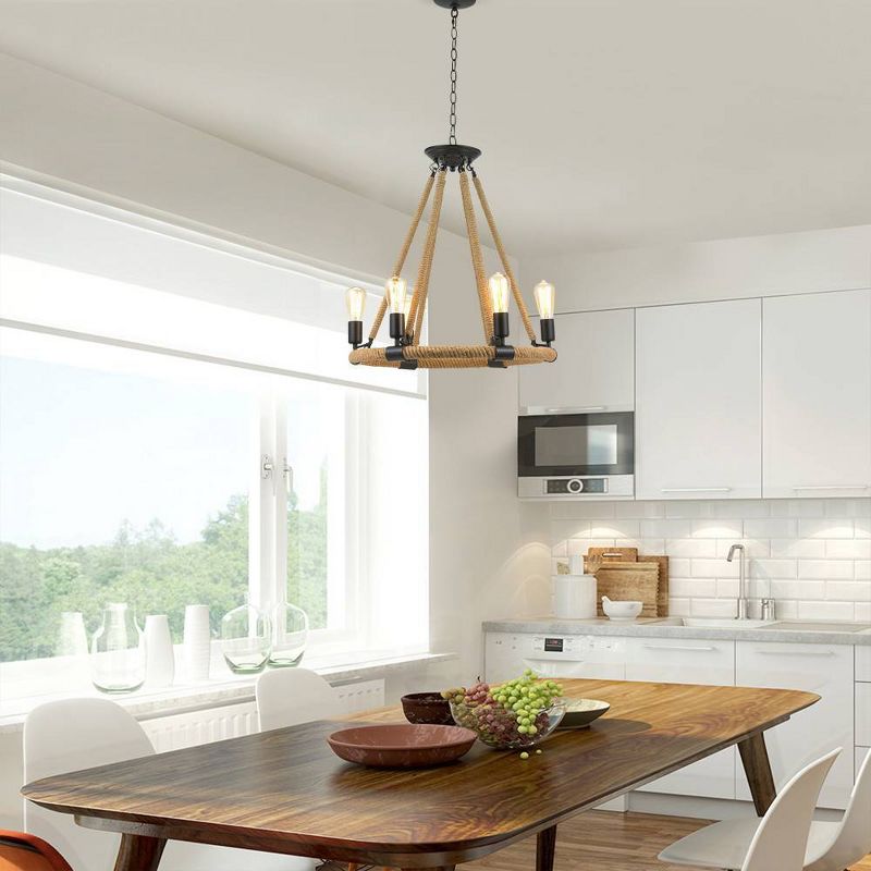 27.5" Five Light Chandelier with Rope Accent Matte Black - Cresswell Lighting