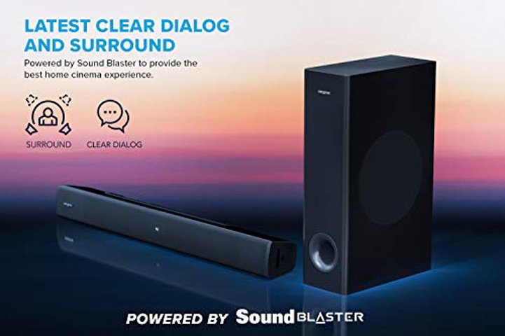 Creative Stage V2 2.1 Soundbar with Subwoofer, Clear Dialog and Surround by Sound Blaster, Bluetooth 5.0, TV ARC, Optical, and USB Audio, Wall Mountable, Adjustable Bass and Treble, for TV