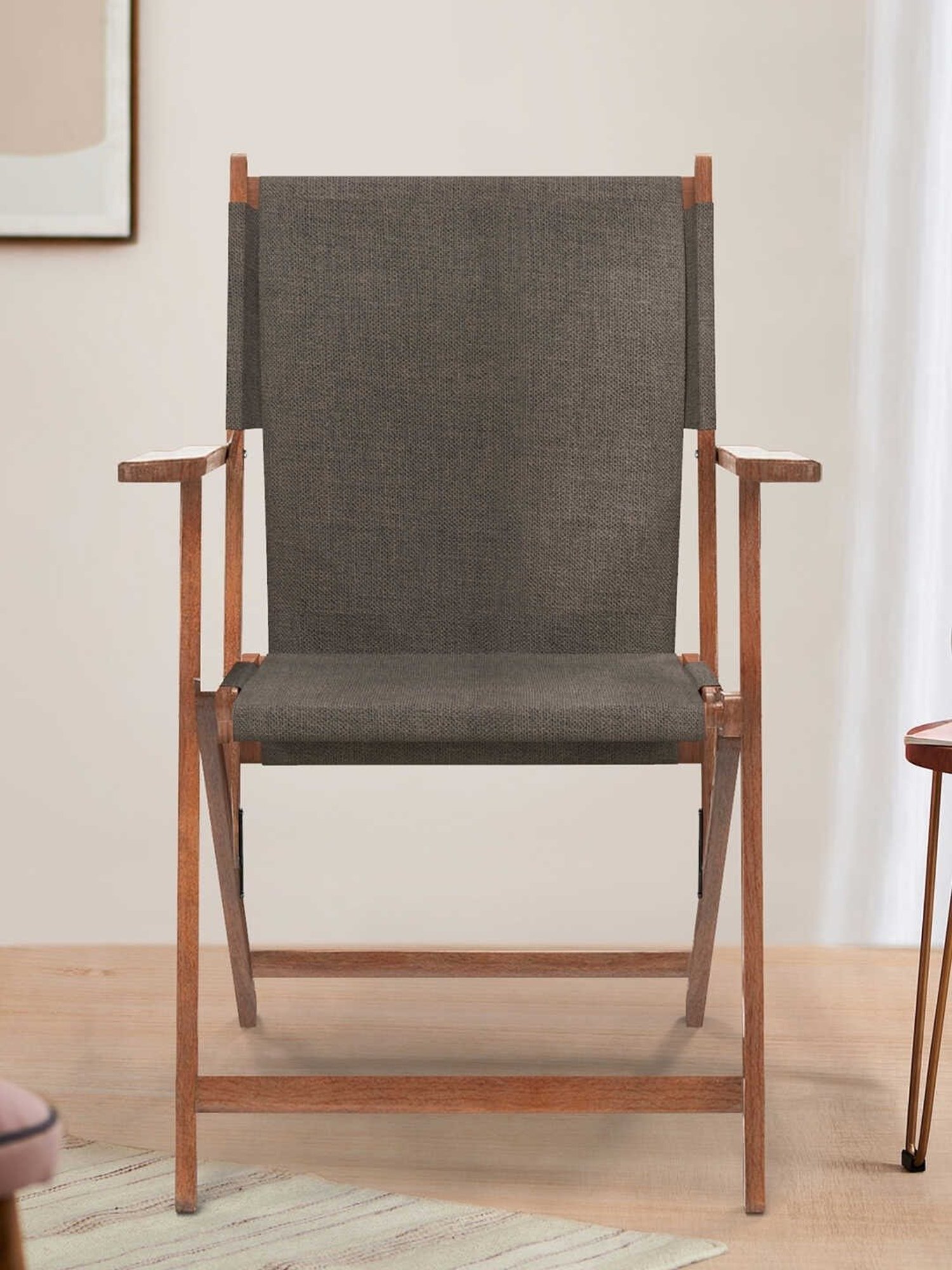 Chumbak Bistro Solid Beige Wood Folding Chair