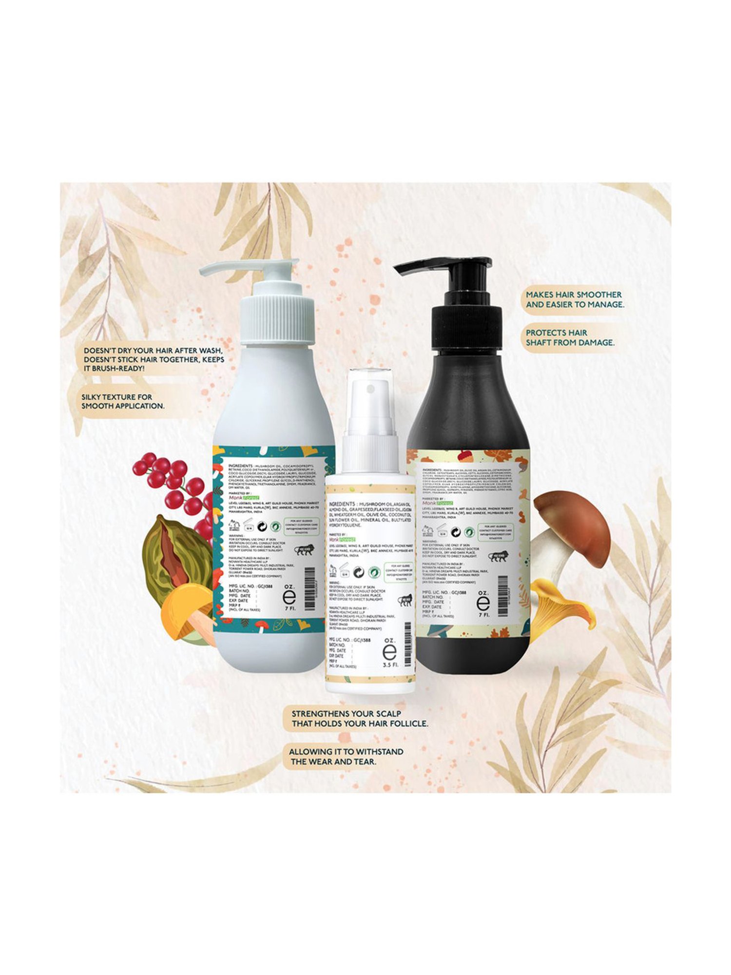 Monk Forest Mushroom Hair Shampoo, & Conditioner & Hair Oil with Cooling Effect