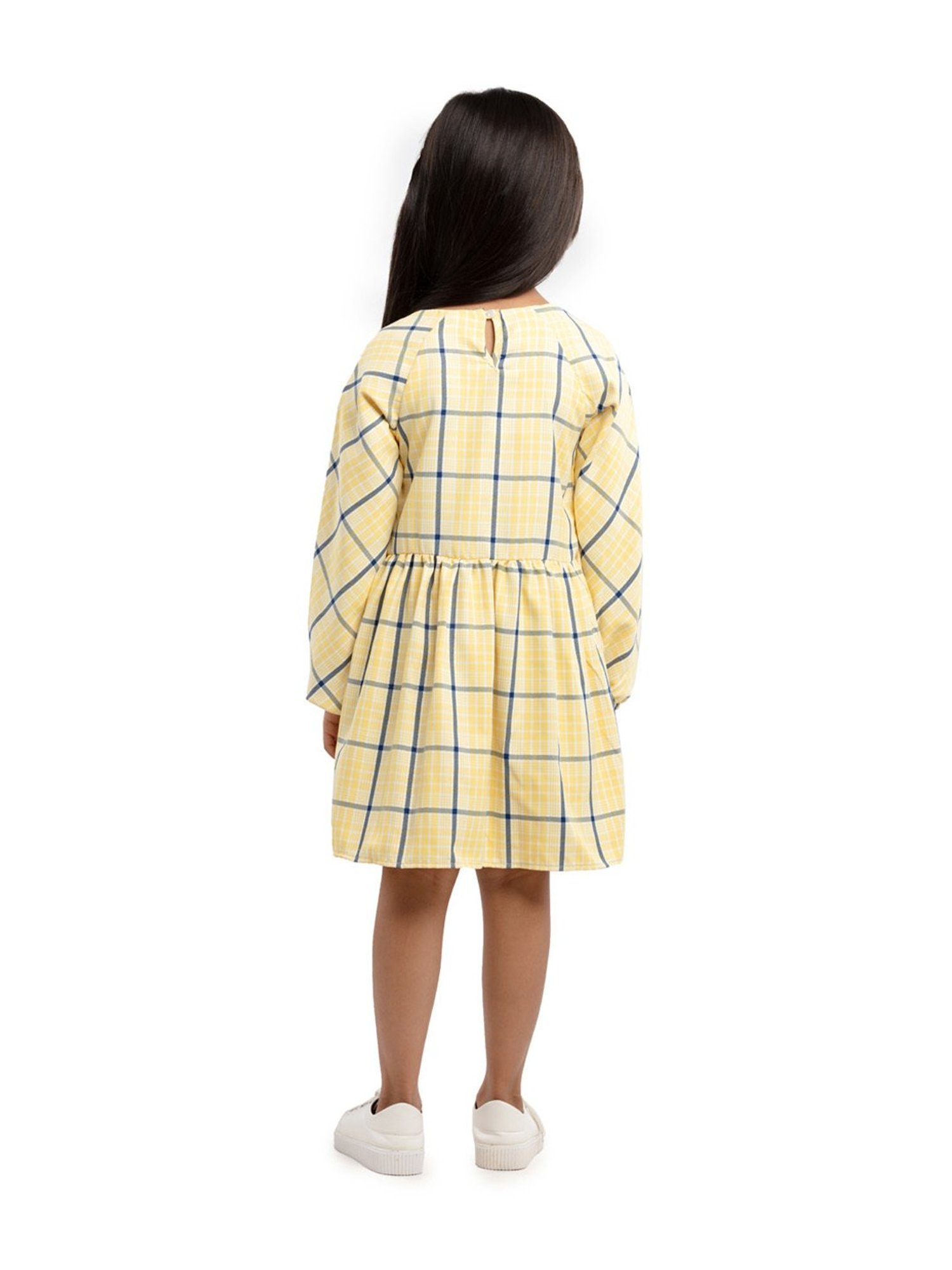 Under Fourteen Only Kids Yellow Cotton Chequered Full Sleeves Dress