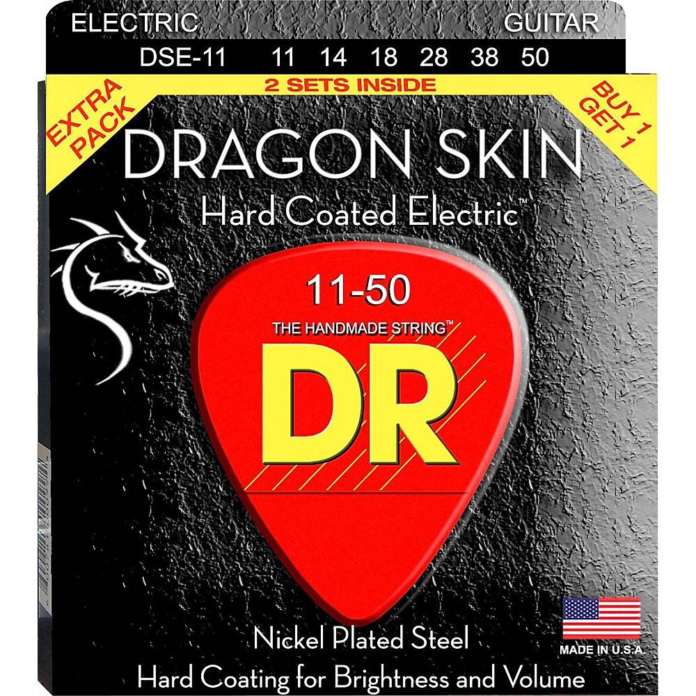 DR Strings Dragon Skin (2 Pack) Hard Coated Electric Guitar Strings (11-50)