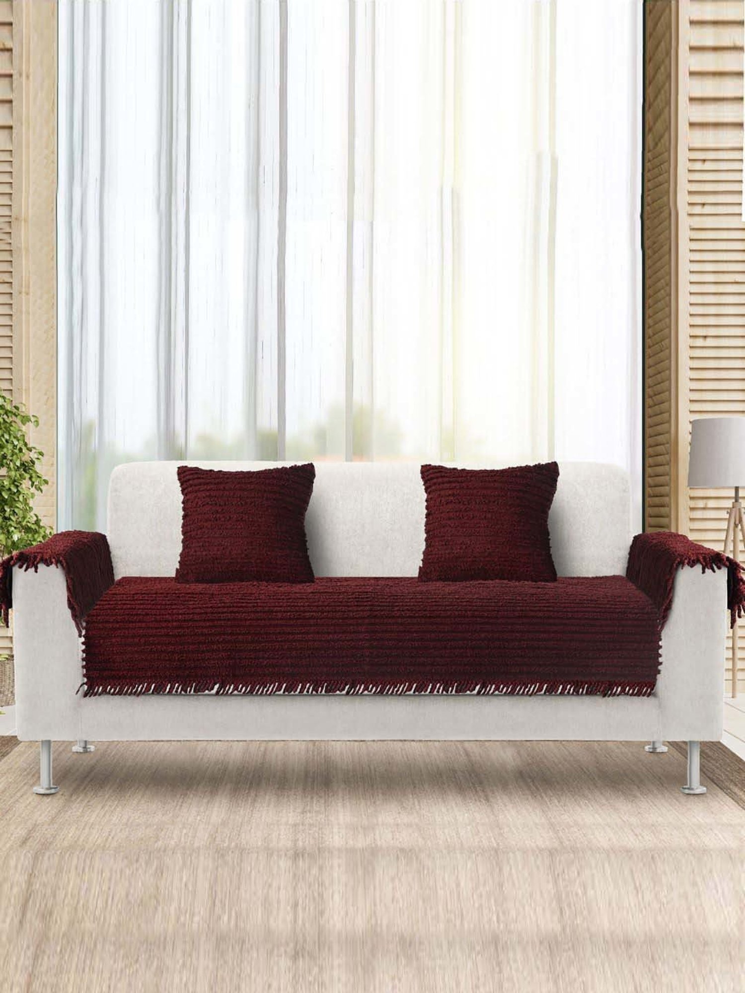 Saral Home Easy Living Maroon Microfiber Axis Sofa Cover Set
