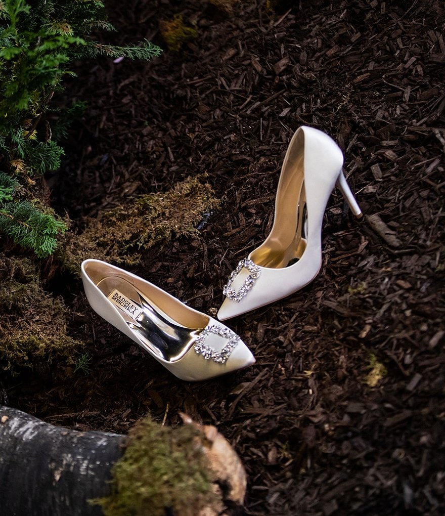 Badgley Mischka Cher Satin Brooch Embellished Stiletto Pumps