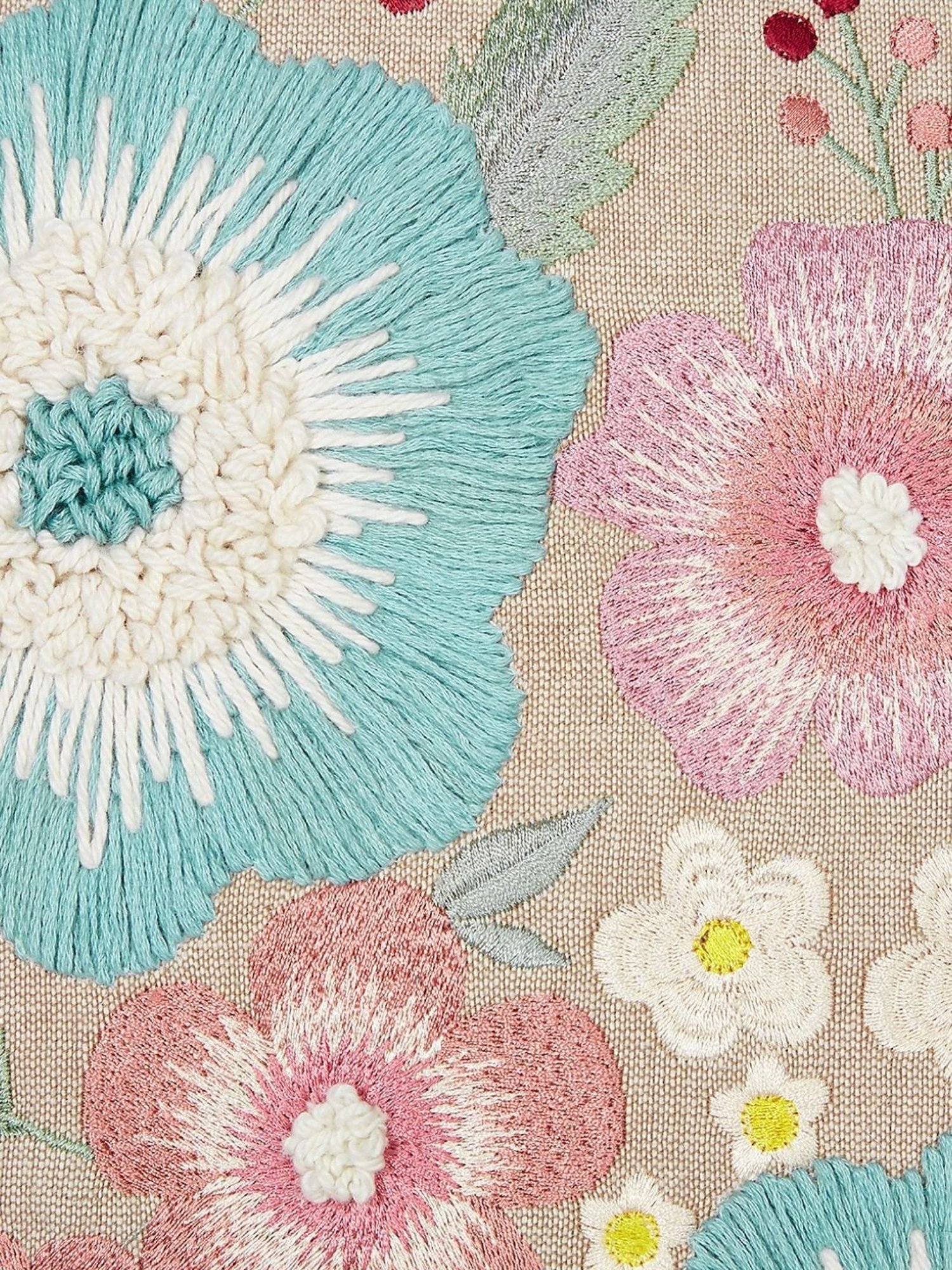 Haus & Kinder Floral Bunch Embroidery Blue Cotton Decorative Cushion Cover