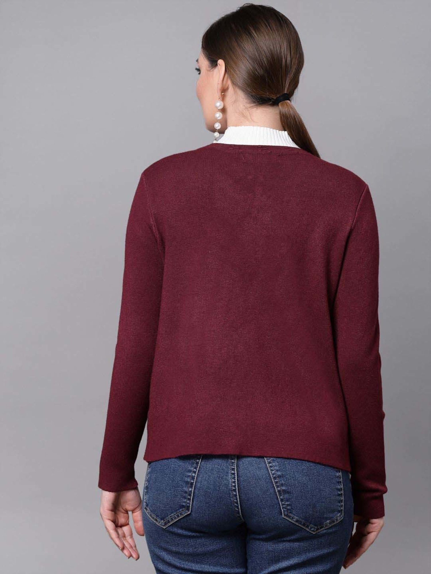 Mafadeny Maroon Embellished Shrug