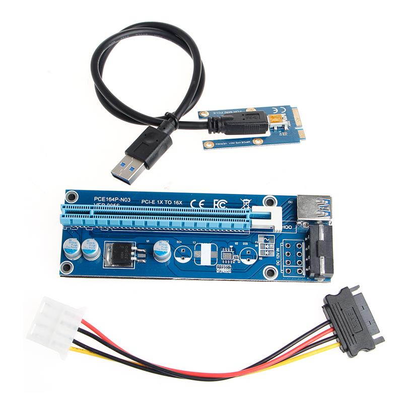 Mini PCI-E Express 1x To16x USB 3.0 Extender Riser Card Adapter SATA Power Cable